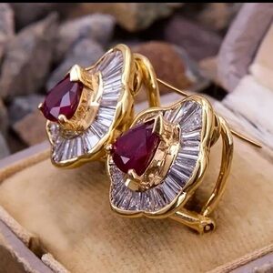 Elegant Gold and Red Gemstone Earrings